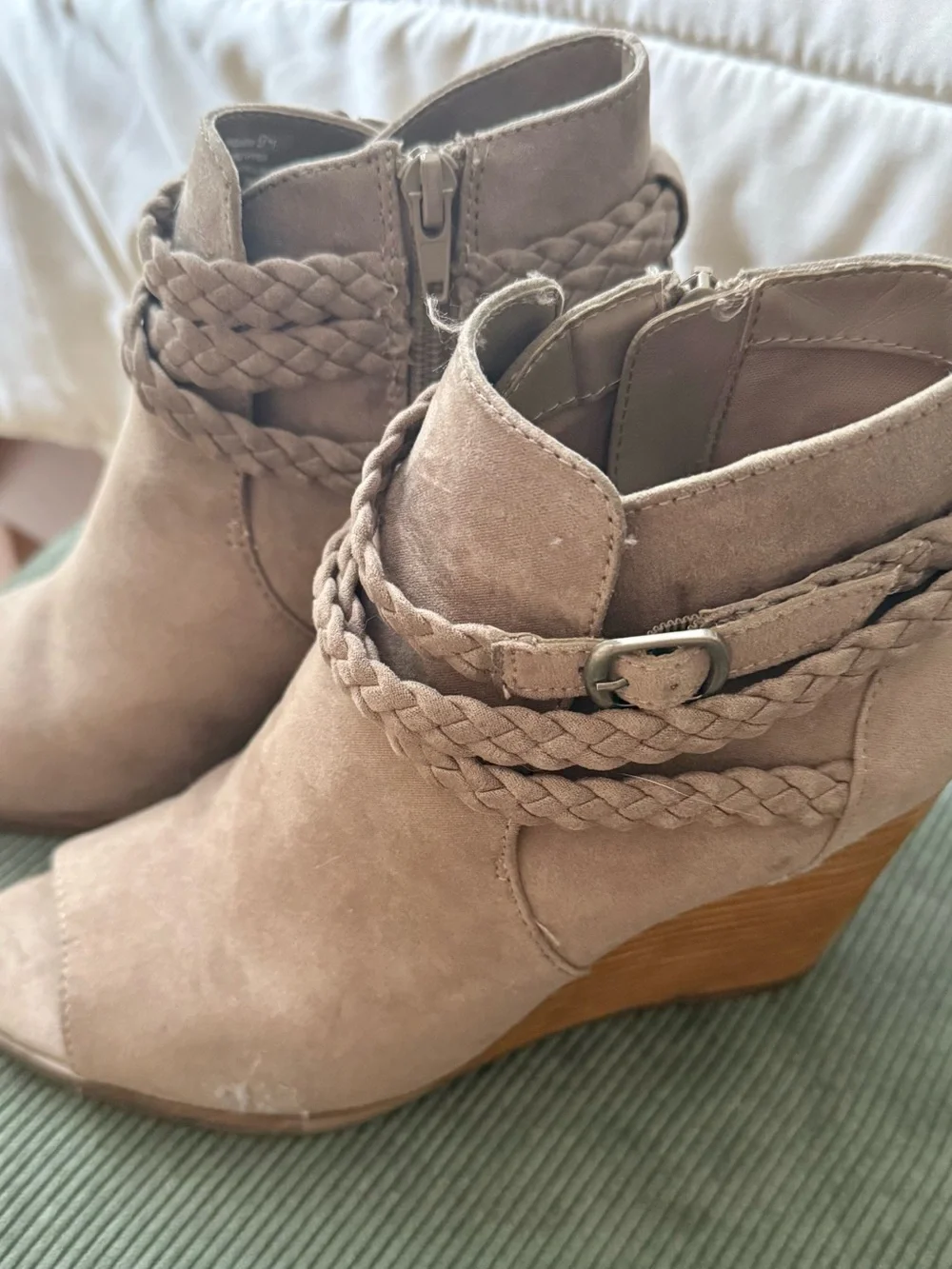 Madden Girl Taupe Braided Wedge Ankle Booties